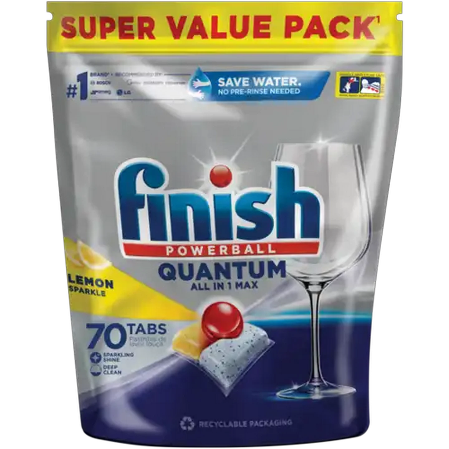 Image of Finish Quantum Lemon Sparkle All-in-1 Max Dishwasher Tablets 70 Pack