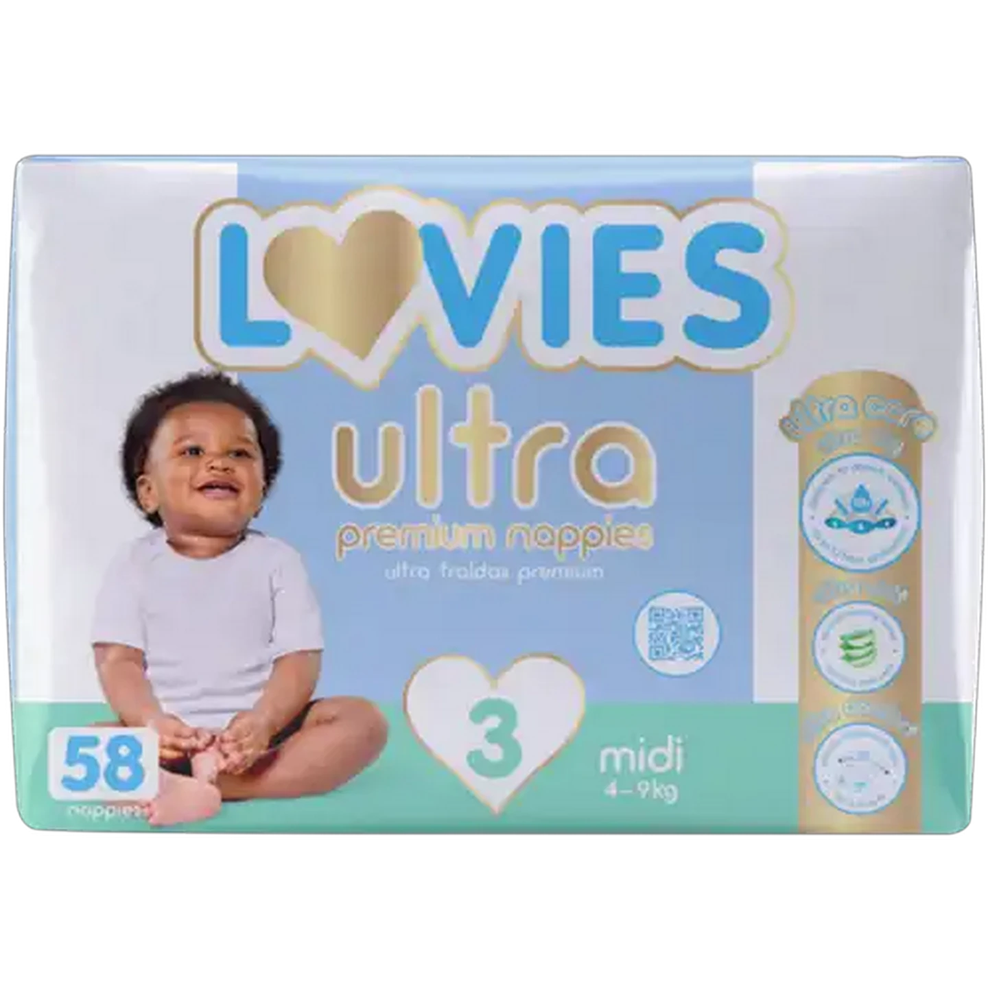 Image of Lovies Ultra Premium Size 3 4-9kg Disposable Nappies 58-Pack
