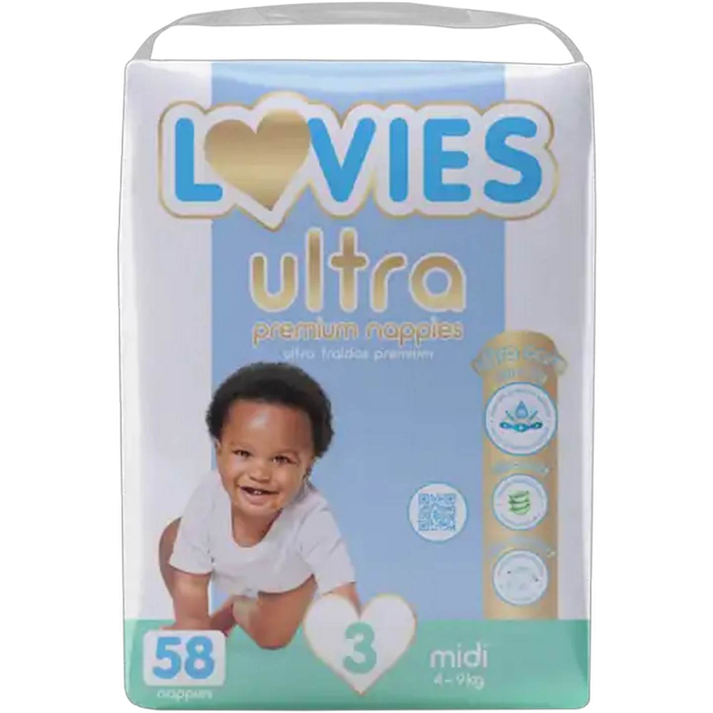 Image of Lovies Ultra Premium Size 3 4-9kg Disposable Nappies 58-Pack