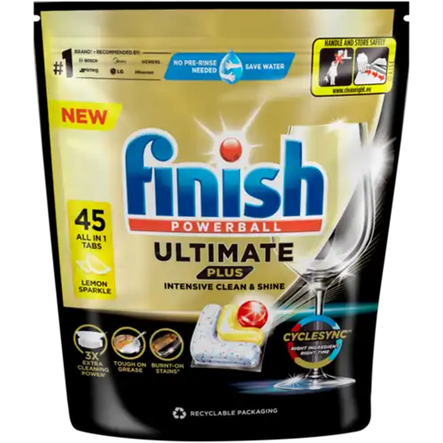 Image of Finish Ultimate Plus Lemon Sparkle All-In-1 Dishwashing Tablets 45 Pack