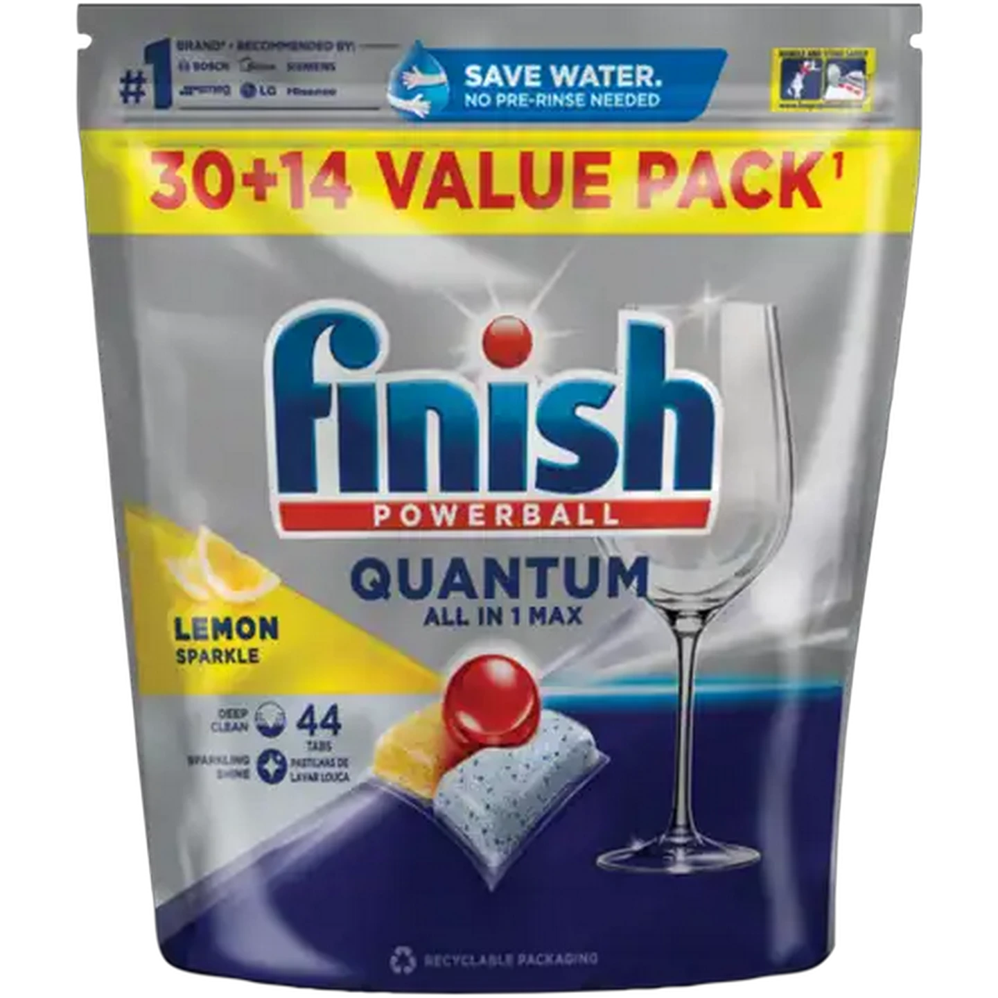 Image of Finish Quantum Lemon Sparkle All-in-1 Max Dishwashing Tablets 44 Pack
