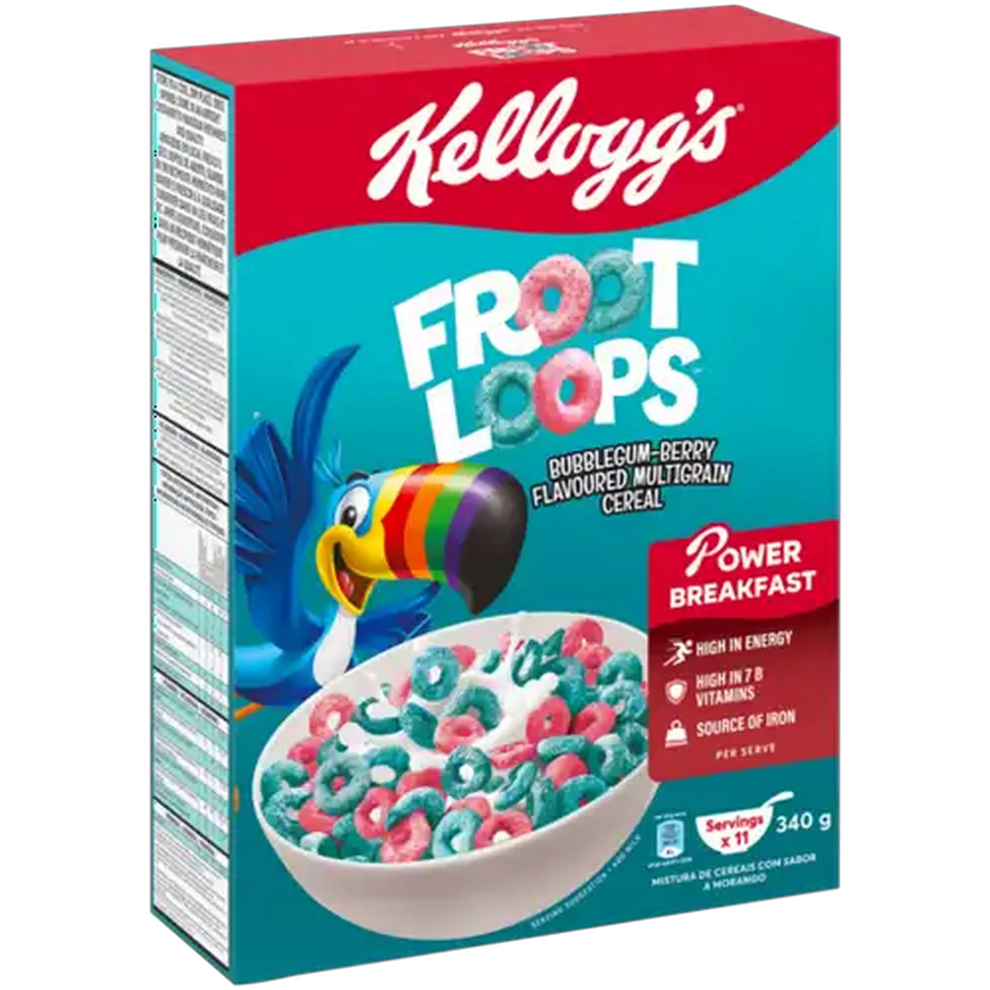Image of Kellogg's Froot Loops Bubblegum-Berry Flavoured Multigrain Cereal 340g