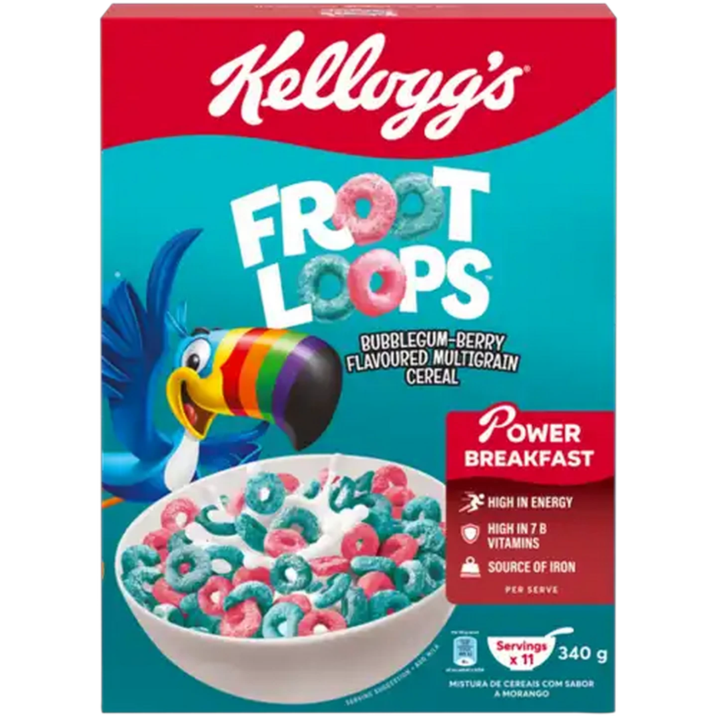 Image of Kellogg's Froot Loops Bubblegum-Berry Flavoured Multigrain Cereal 340g