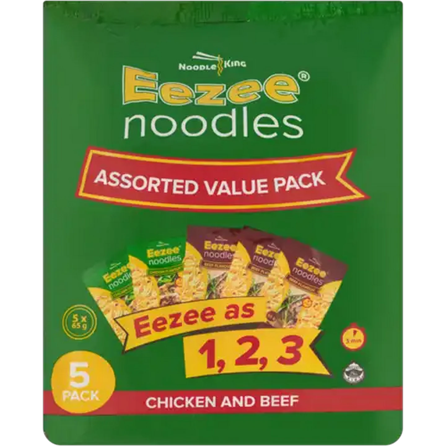 Image of Noodle King Eezee Assorted Instant Noodles 5 x 65g
