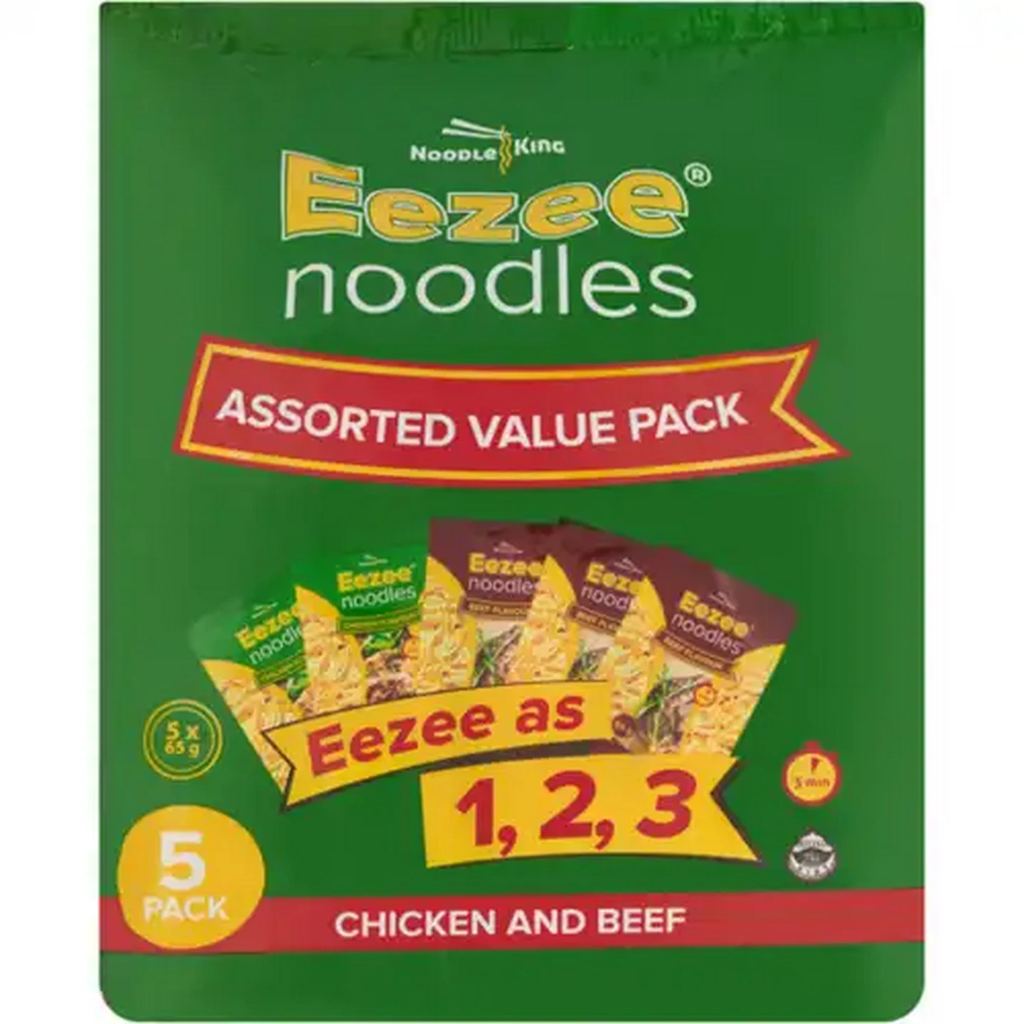 Image of Noodle King Eezee Assorted Instant Noodles 5 x 65g