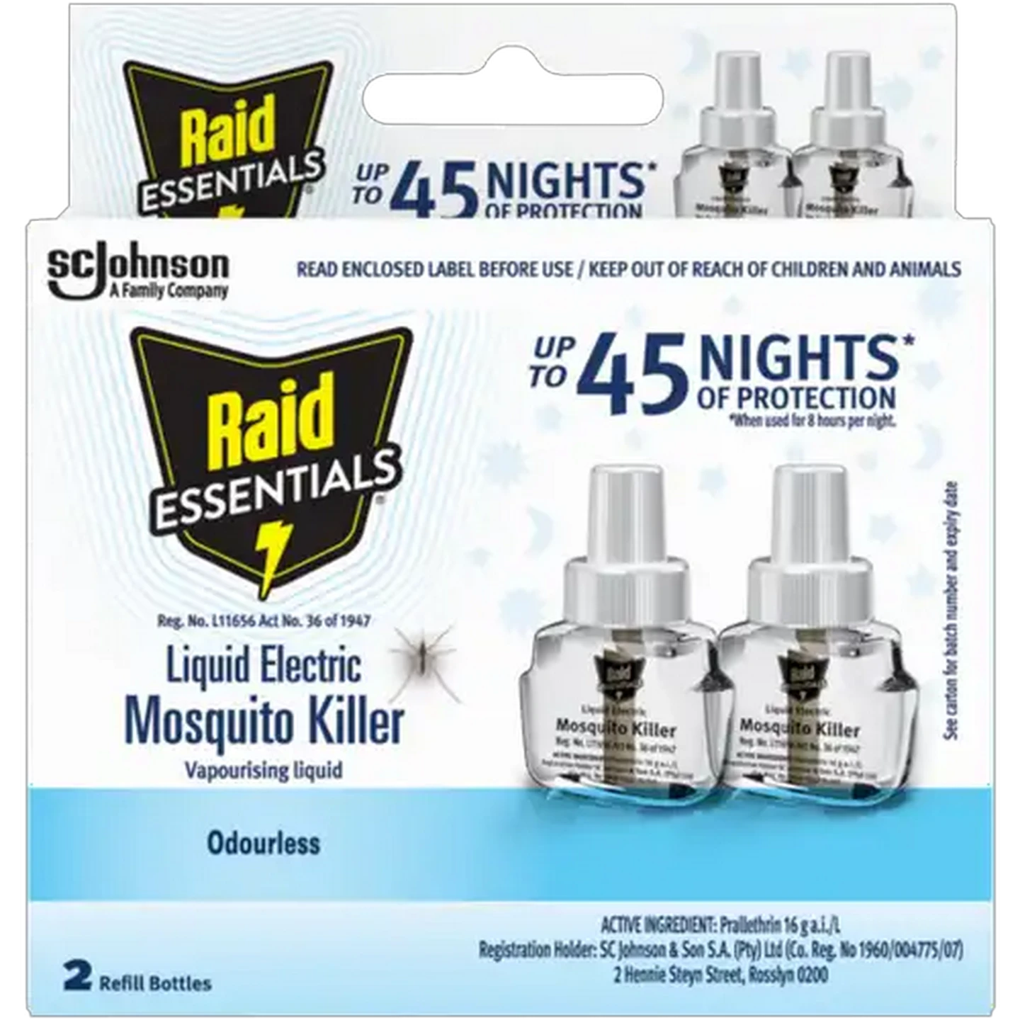 Image of Raid Essentials Odourless Liquid Electric Mosquito Killer Refill 2-Pack