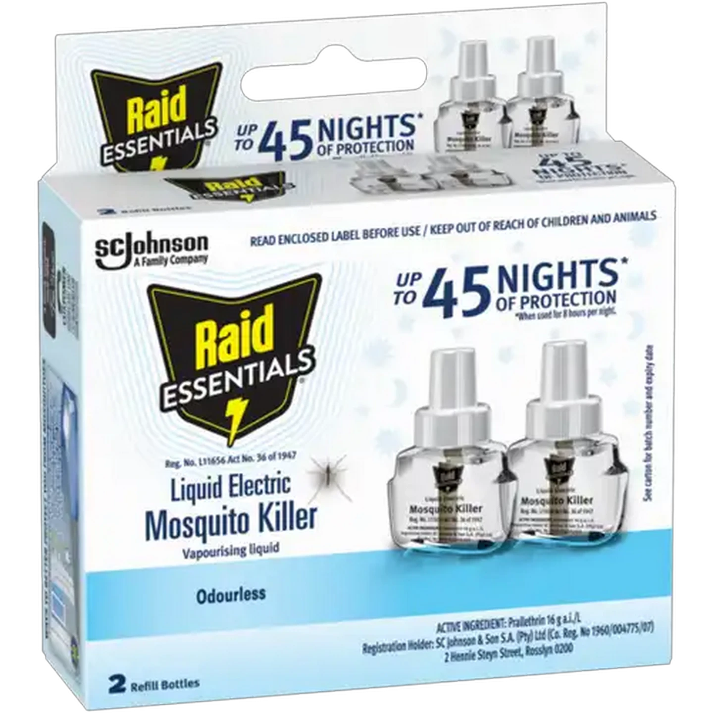 Image of Raid Essentials Odourless Liquid Electric Mosquito Killer Refill 2-Pack