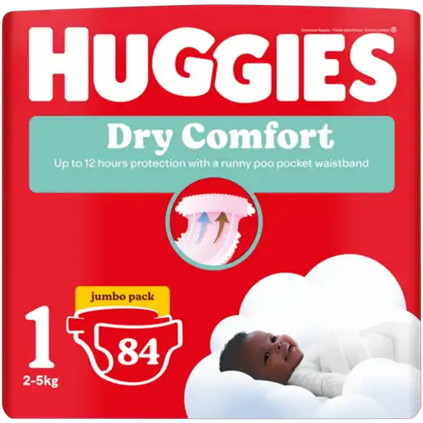 Image of Huggies Dry Comfort Size 1 Disposable Nappies 84 Pack