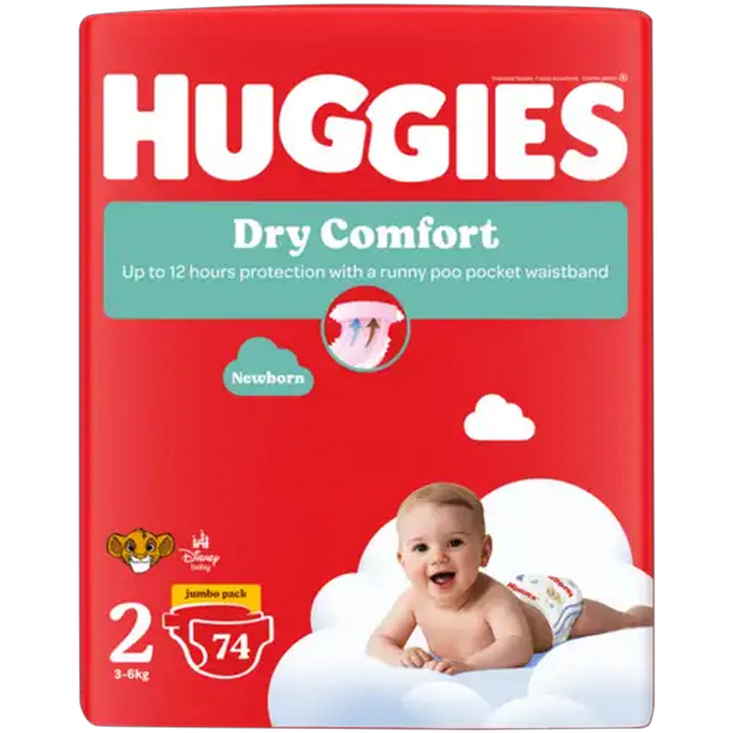 Image of Huggies Dry Comfort Size 2 Disposable Nappies 74 Pack