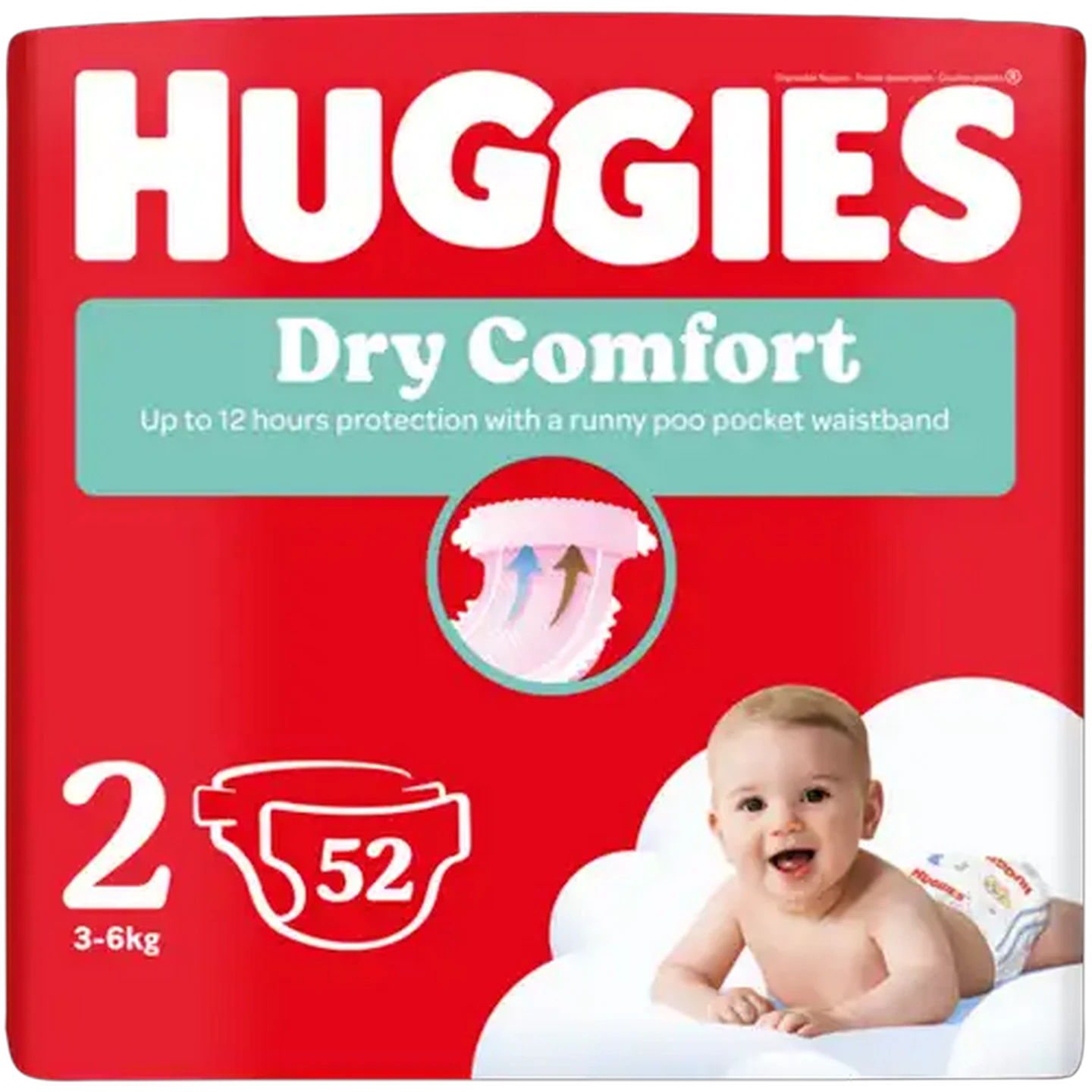Image of Huggies Dry Comfort Size 2 Disposable Nappies 52 Pack