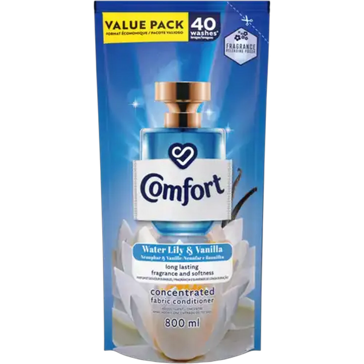 Image of Comfort Water Lily & Vanilla Concentrated Fabric Conditioner Refill 800ml