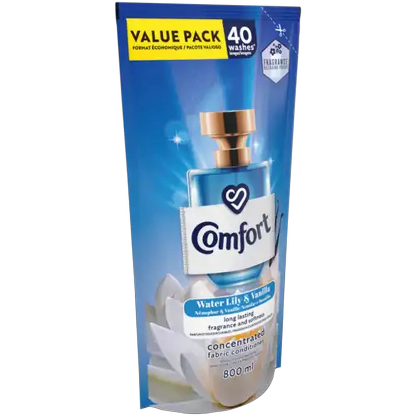 Image of Comfort Water Lily & Vanilla Concentrated Fabric Conditioner Refill 800ml