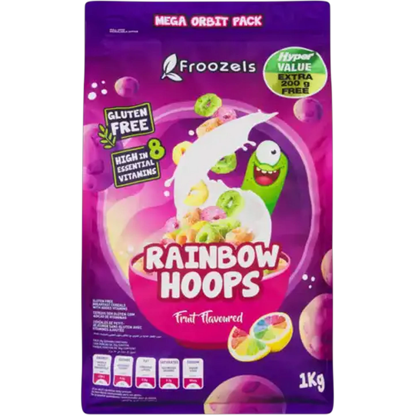 Image of Froozels Fruit Flavoured Rainbow Hoops Cereal 1.2kg