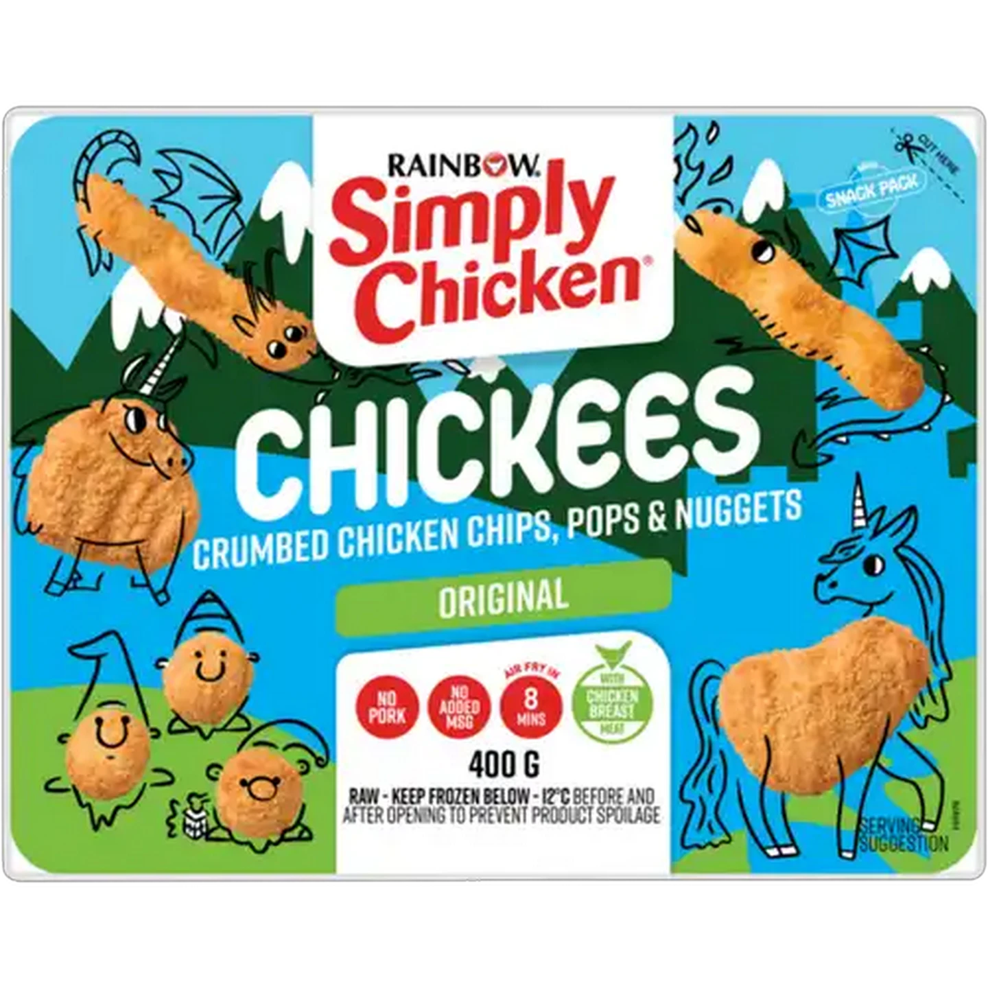 Image of RAINBOW Simply Chicken Original Frozen Chickees Crumbed Chicken Chips, Pops & Nuggets 400g