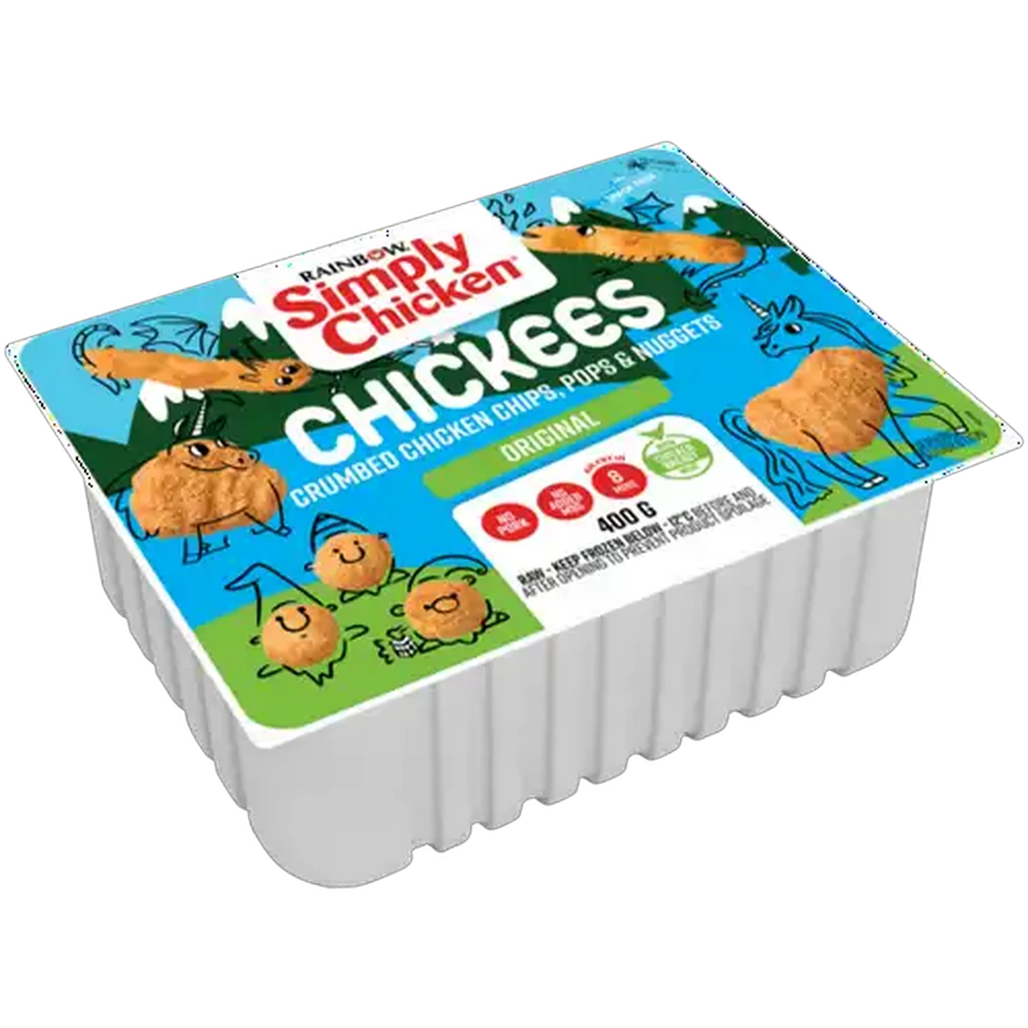 Image of RAINBOW Simply Chicken Original Frozen Chickees Crumbed Chicken Chips, Pops & Nuggets 400g