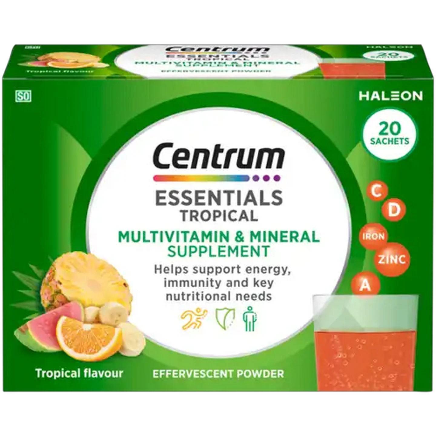 Image of Centrum Tropical Flavour Essentials Multivitamin & Mineral Supplement Effervescent Powder 20 Pack