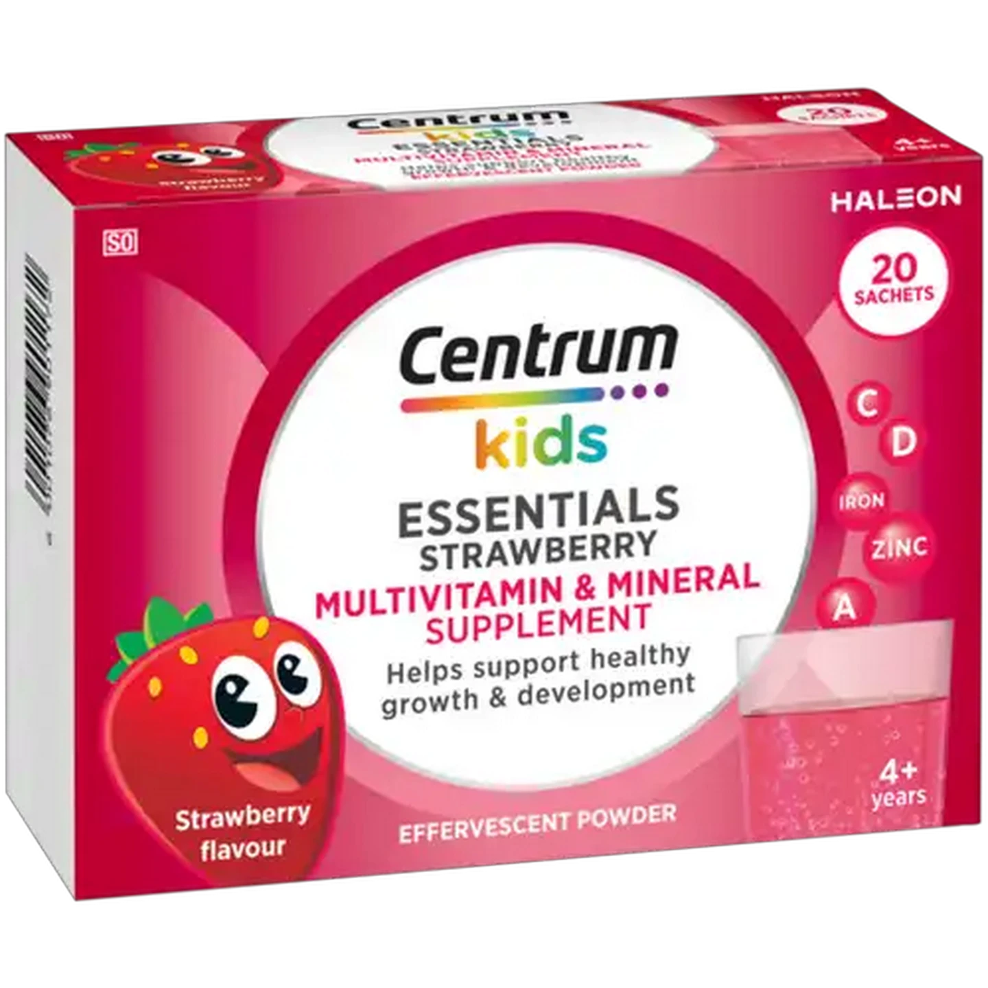 Image of Centrum Kids Strawberry Flavour Essentials Multivitamin & Mineral Supplement Effervescent Powder 20 Pack