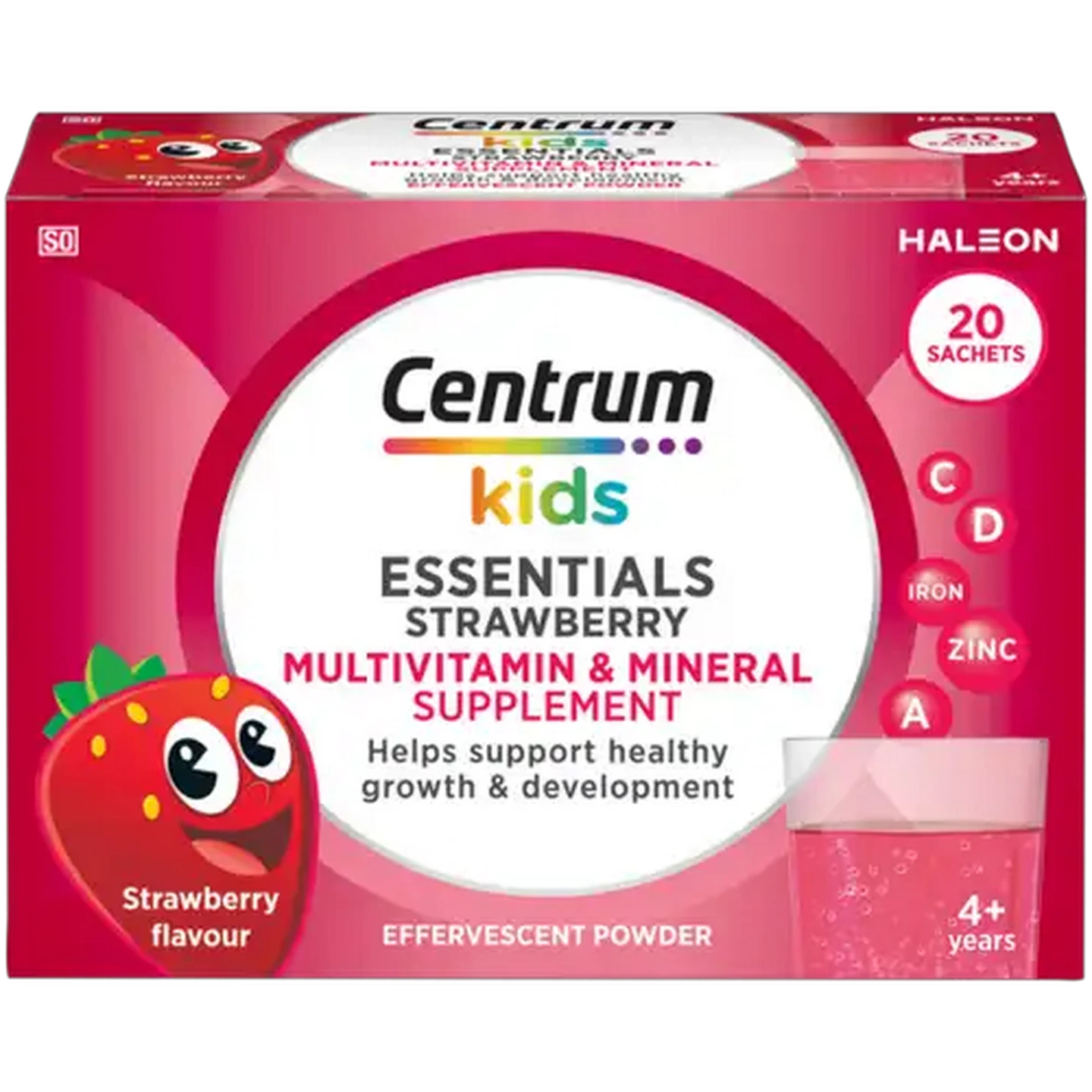 Image of Centrum Kids Strawberry Flavour Essentials Multivitamin & Mineral Supplement Effervescent Powder 20 Pack
