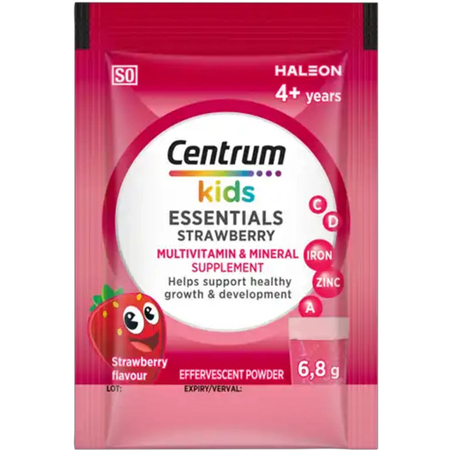 Image of Centrum Kids Strawberry Flavour Essentials Multivitamin & Mineral Supplement Effervescent Powder 20 Pack