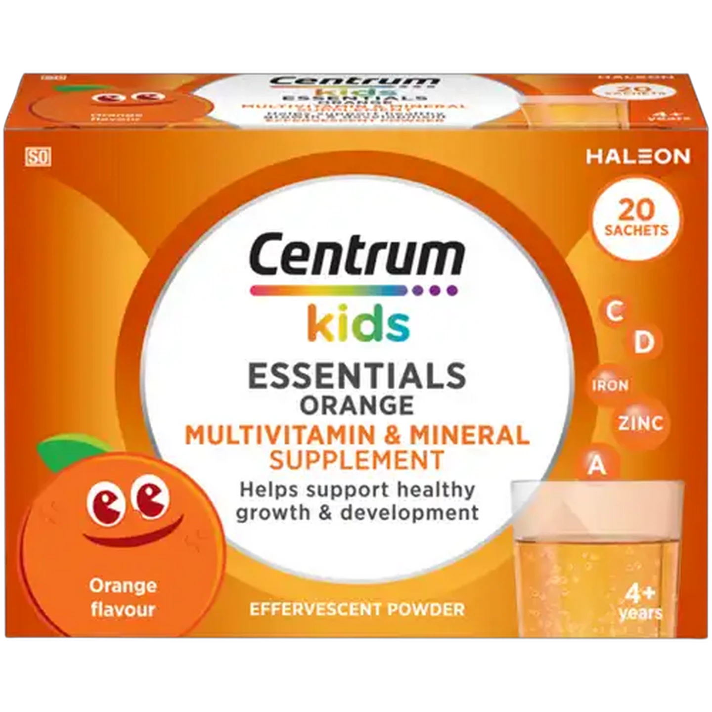 Image of Centrum Kids Orange Flavour Essentials Multivitamin & Mineral Supplement Effervescent Powder 20 Pack