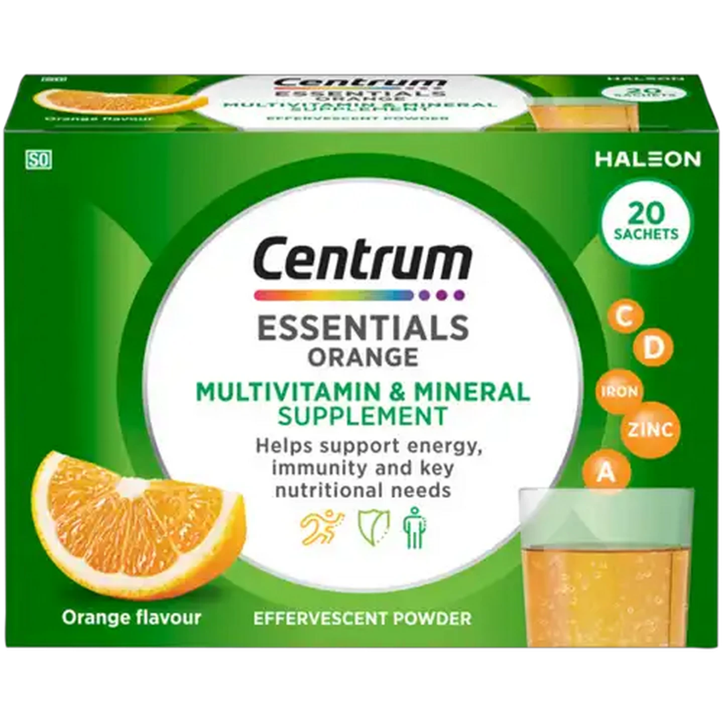 Image of Centrum Orange Flavour Essentials Multivitamin & Mineral Supplement Effervescent Powder 20 Pack