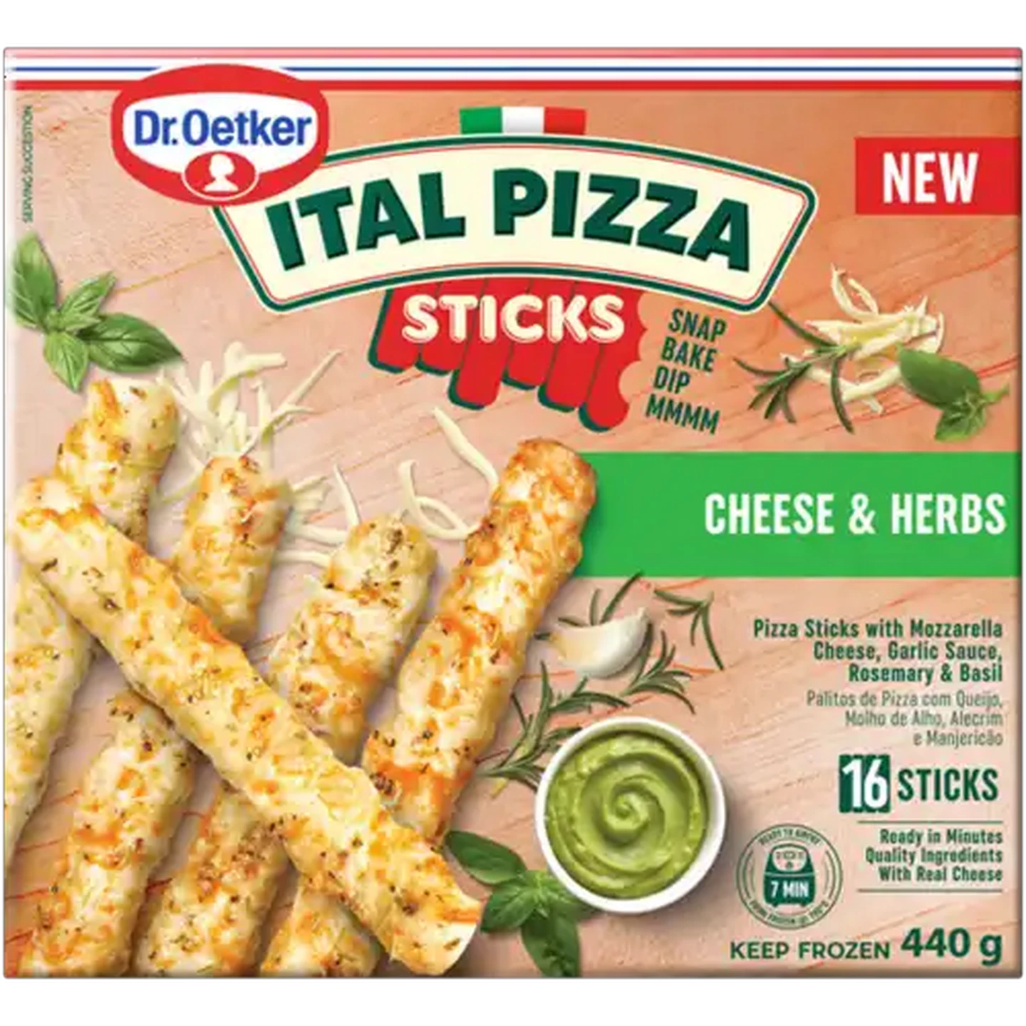 Image of Dr. Oetker Ital Pizza Frozen Cheese & Herbs Pizza Sticks 16 Pack