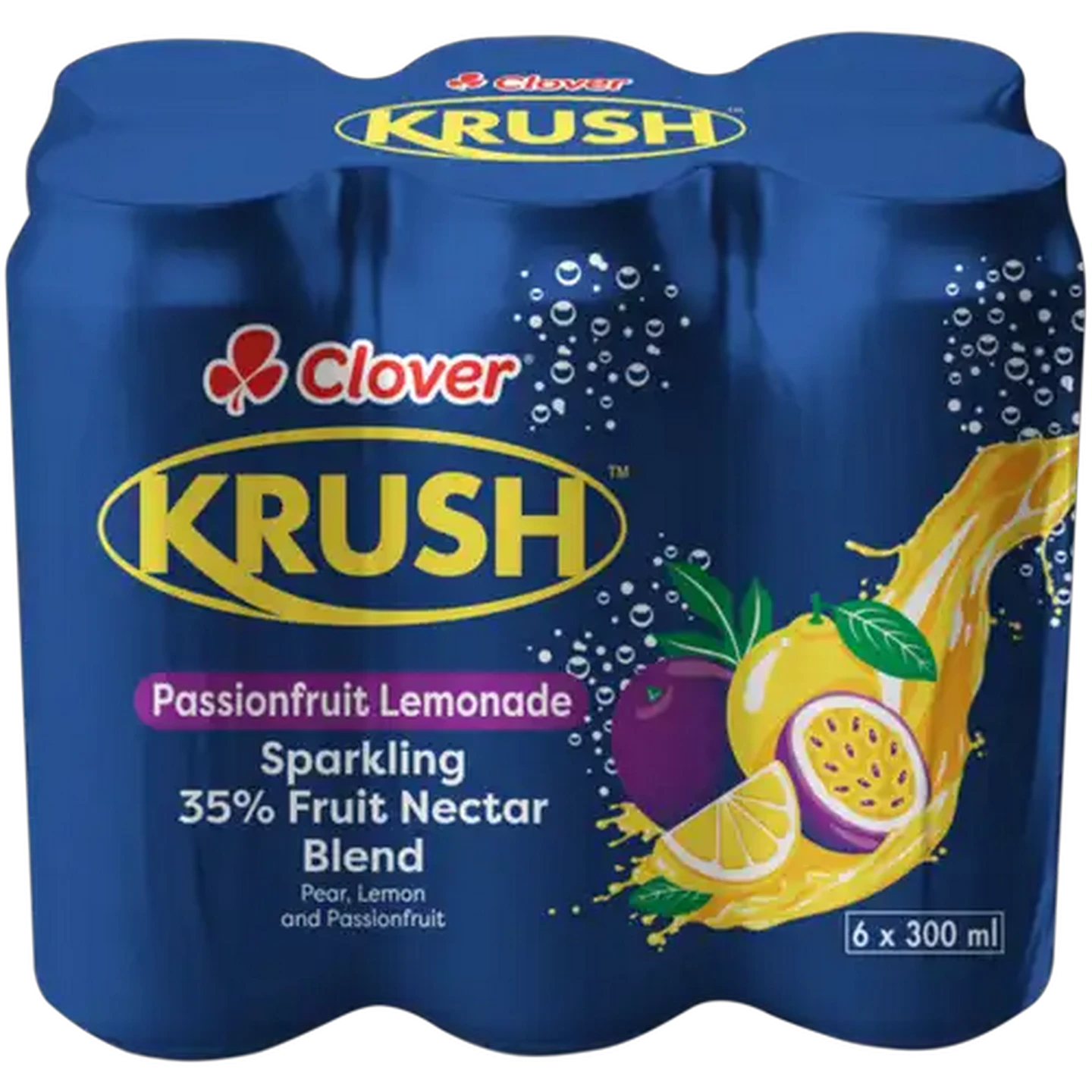 Image of Clover Krush Passionfruit Lemonade Sparkling 35% Fruit Nectar Blend 6 x 300ml