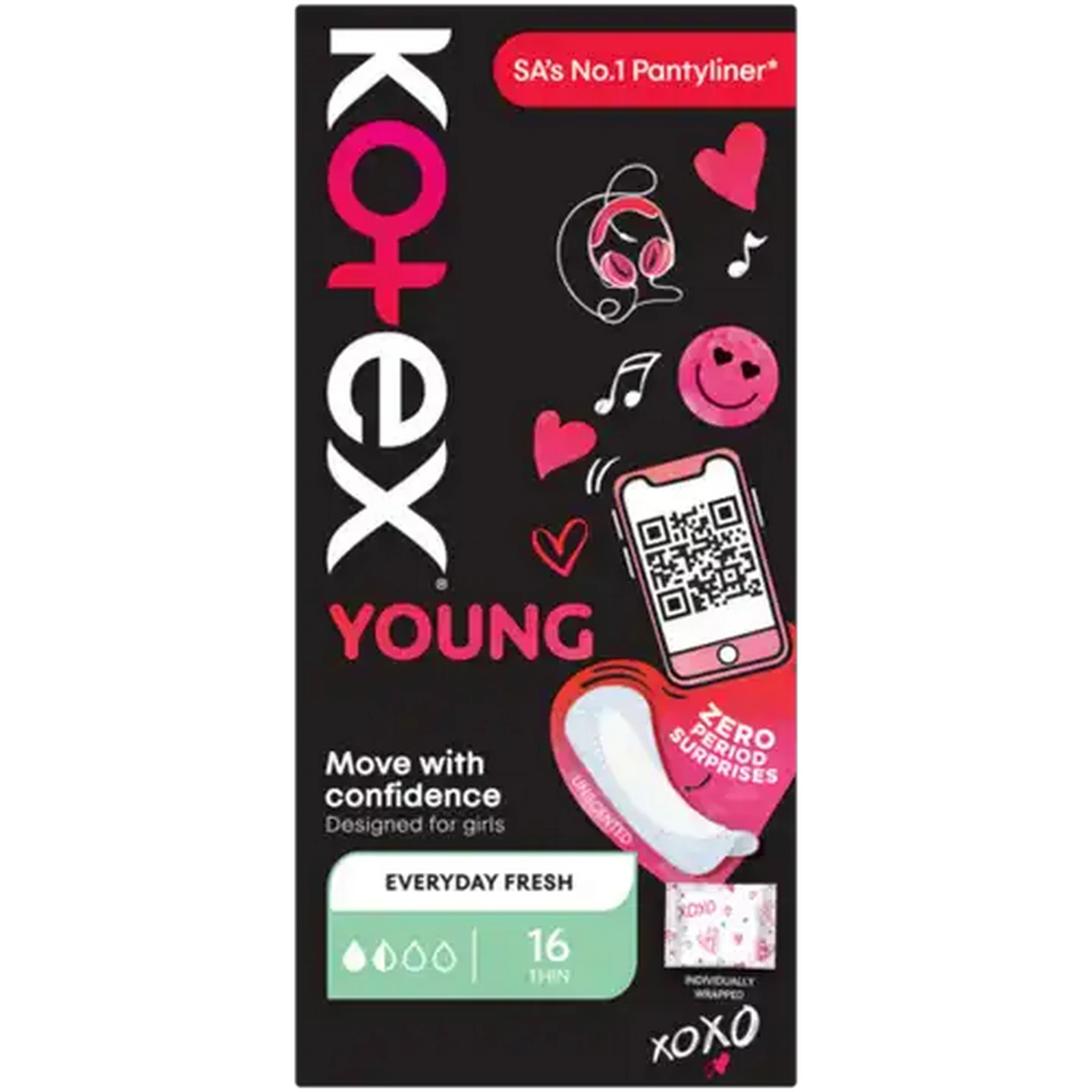 Image of Kotex Young Thin Unscented Pantyliner 16 Pack