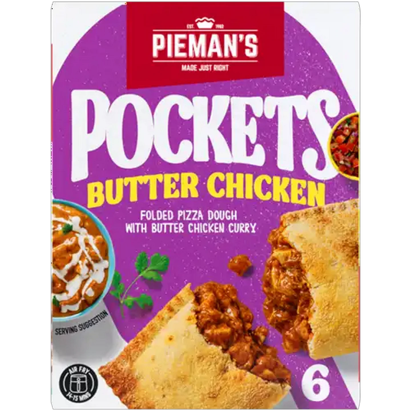 Image of PIEMAN'S Frozen Butter Chicken Pizza Pockets 6 x 130g