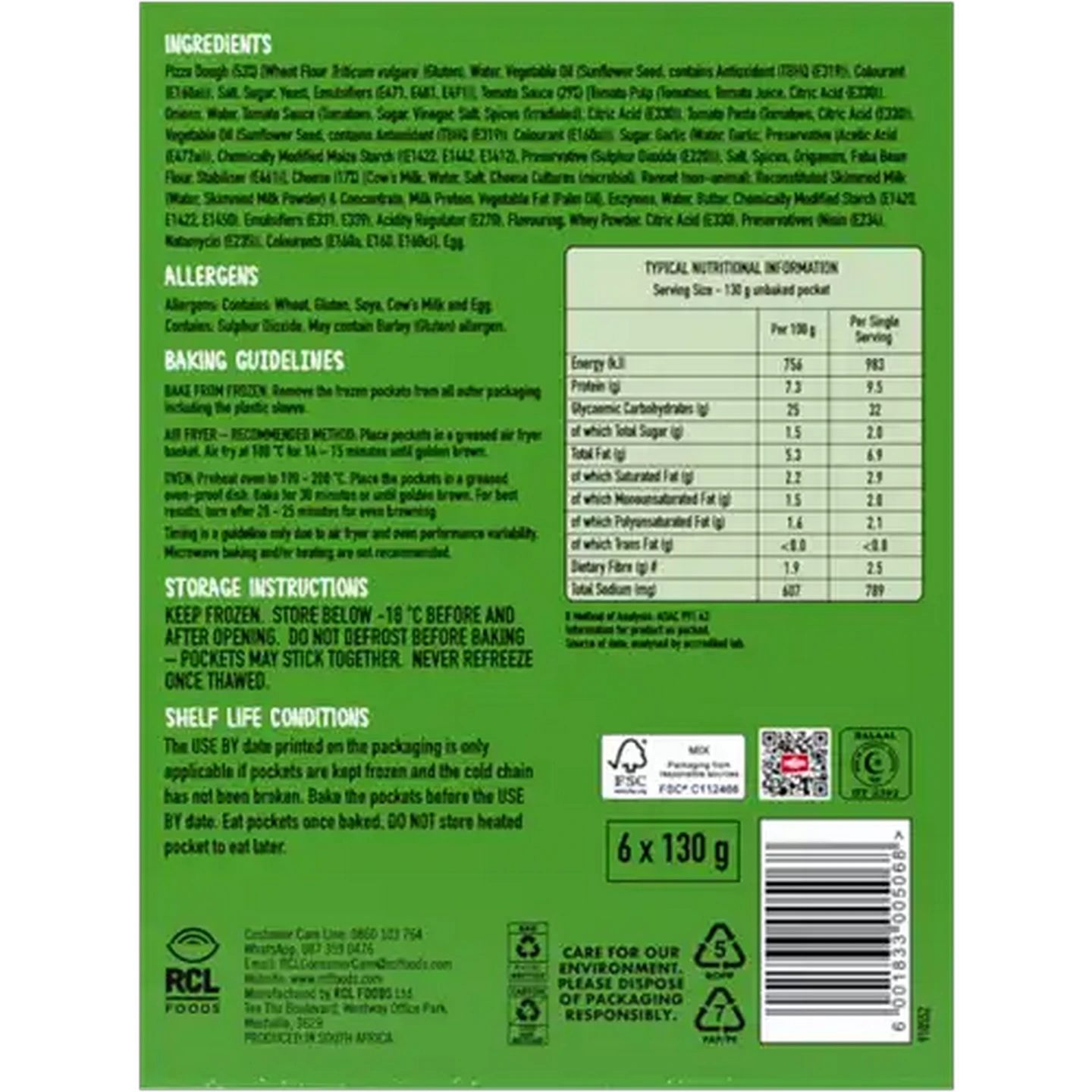 Image of PIEMAN'S Frozen Margherita Pizza Pockets 6 x 130g