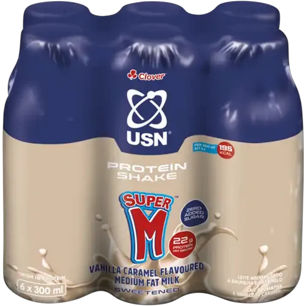 Clover Super M USN Vanilla Caramel Flavoured Medium Fat Protein Shake 6 x 300ml