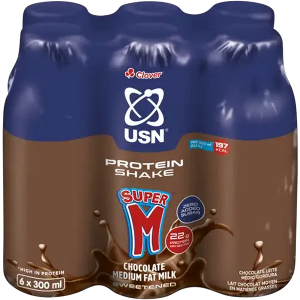 Clover Super M USN Chocolate Flavoured Medium Fat Protein Shake 6 x 300ml