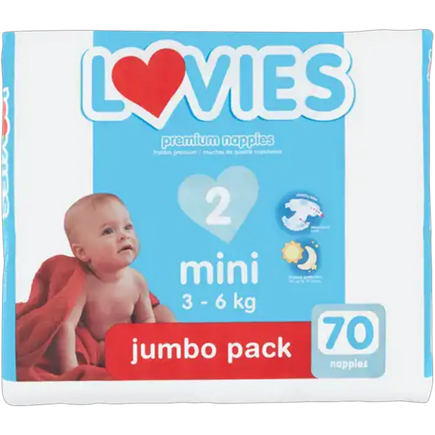 Image of Lovies Mini Size 2 3-6kg Premium Nappies Jumbo Pack 70-Pack