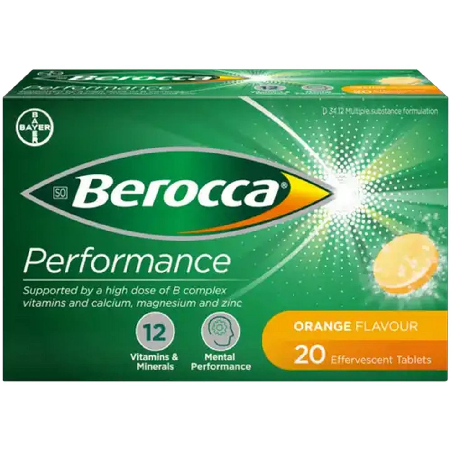 Image of Berocca Performance Orange Flavour Effervescent Tablets 20 Pack