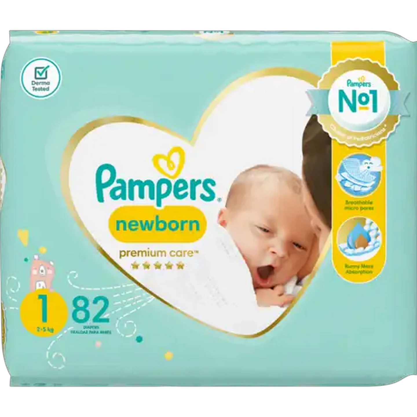 Image of Pampers Premium Care New Baby-Dry Size 1 2-5kg Diapers 82 Pack