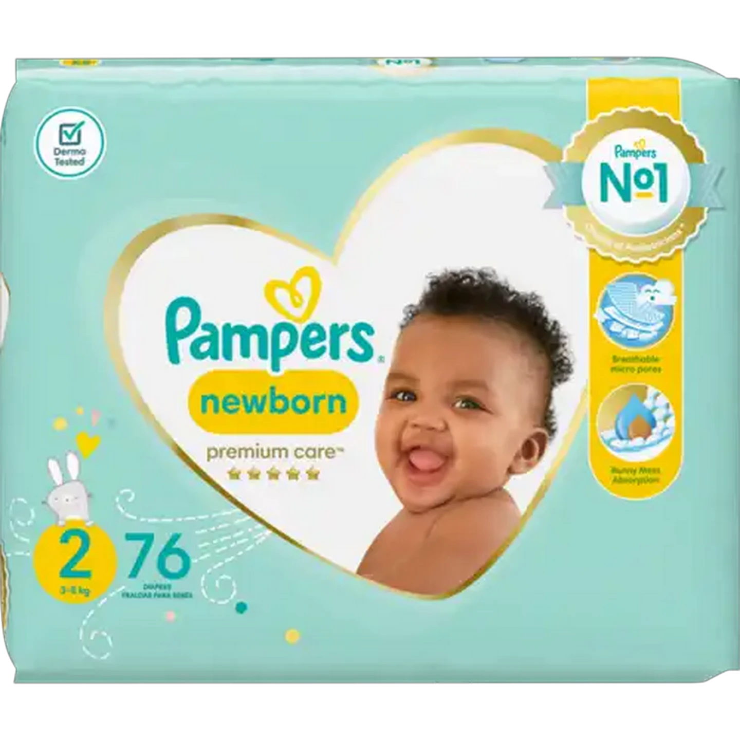 Image of Pampers Premium Care New Baby-Dry Size 2 3-8kg Diapers 76 Pack