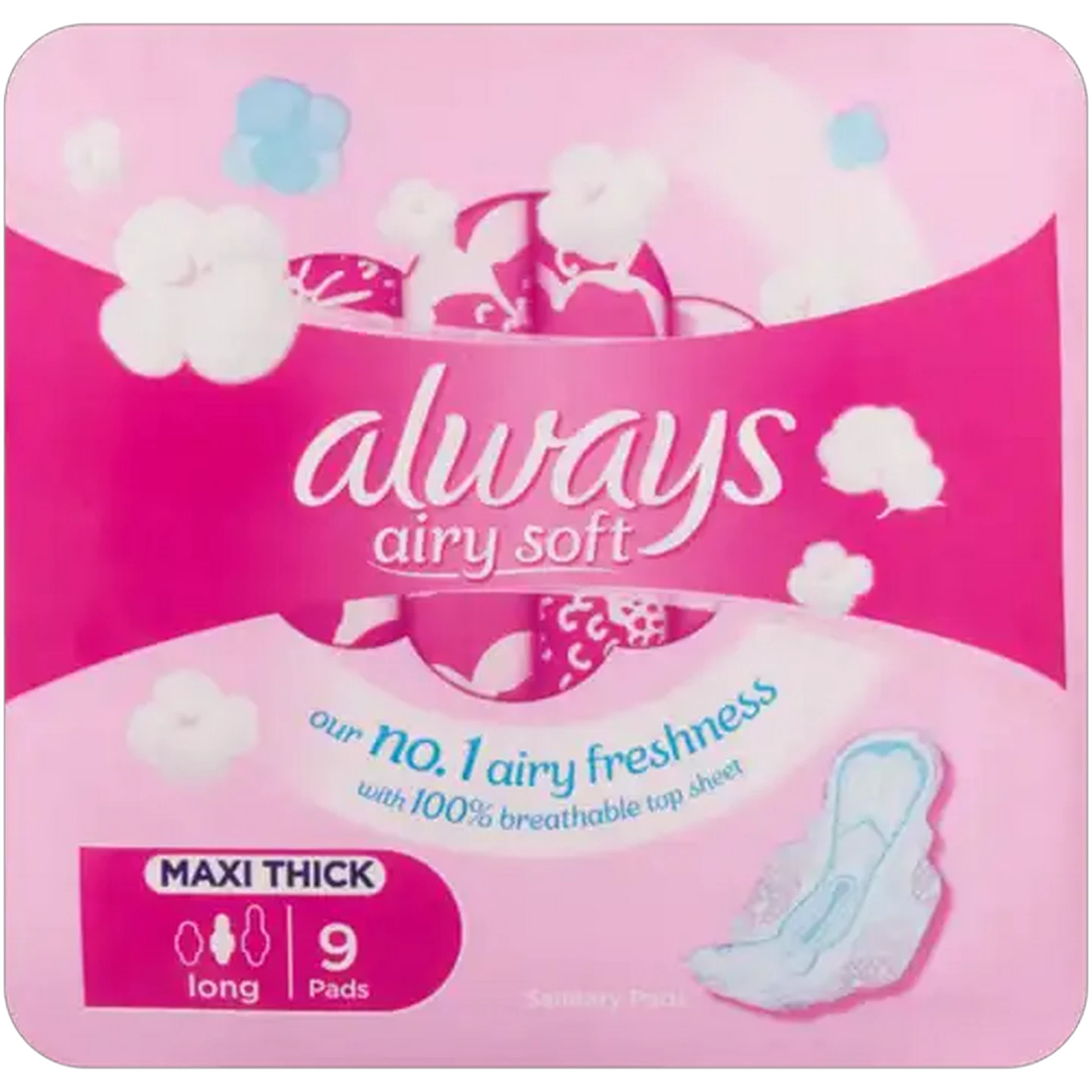 Image of Always Airy Soft Long Maxi Thick Sanitary Pads 9 Pack