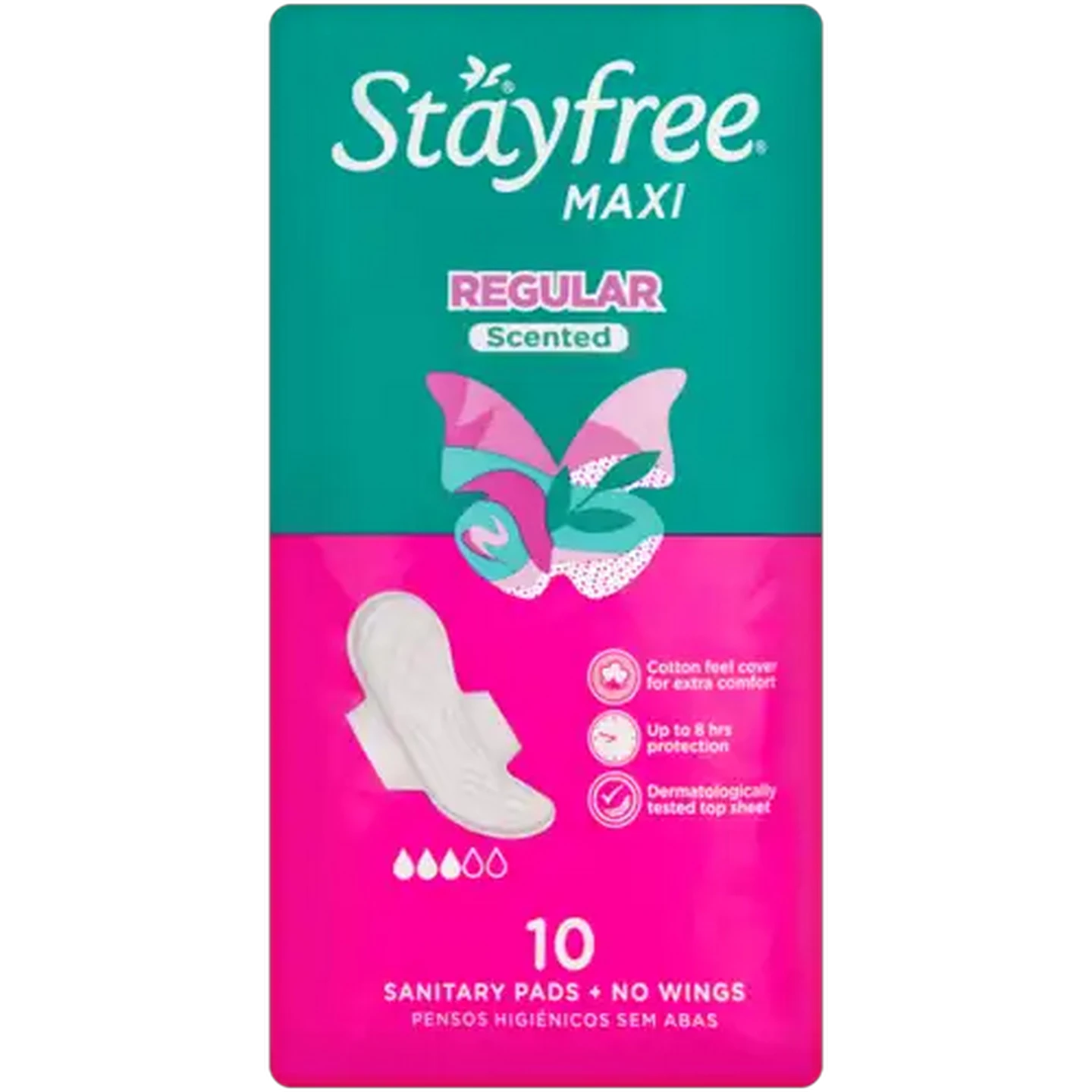 Image of Stayfree Maxi Regular Scented Sanitary Pads With Wings 10 Pack