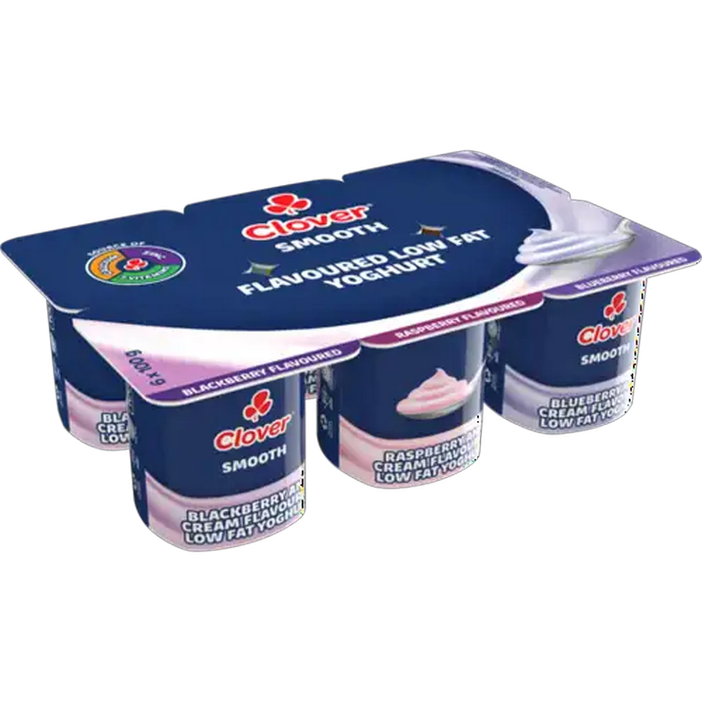 Image of Clover Assorted Berry Flavoured Smooth Low Fat Yoghurt 6 x 100g
