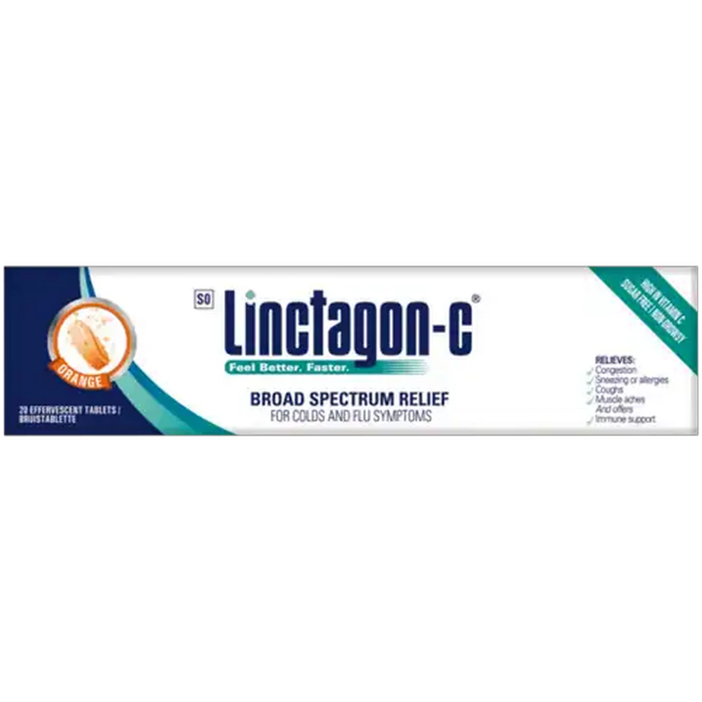 Image of Linctagon-C Orange Flavour Colds & Flu Effervescent Tablets 20 Pack