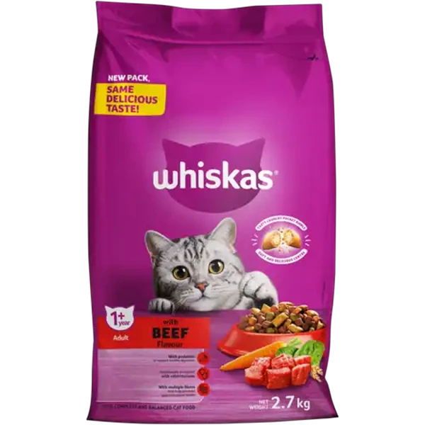 Whiskas Beef Flavoured Adult Dry Cat Food 2.7kg