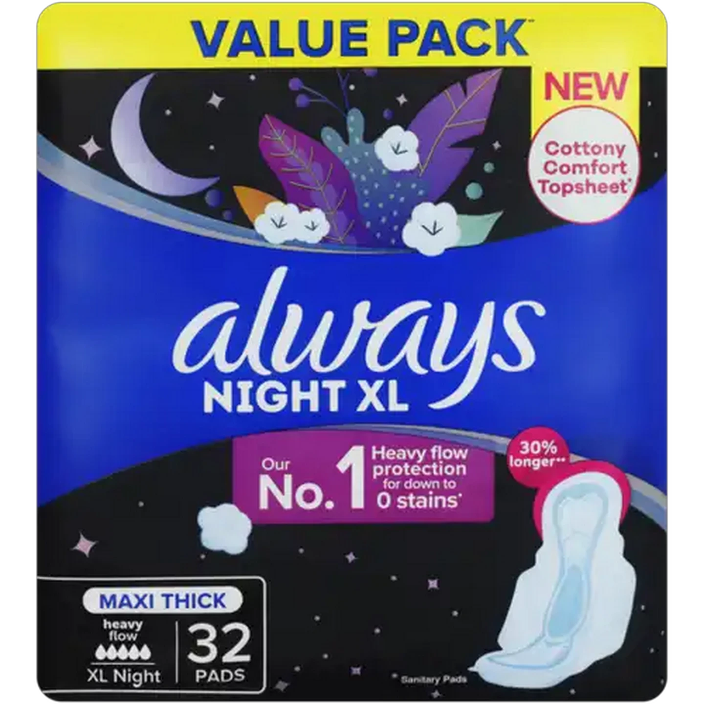 Image of Always Heavy Flow Night XL Maxi Thick Sanitary Pads 32 Pack