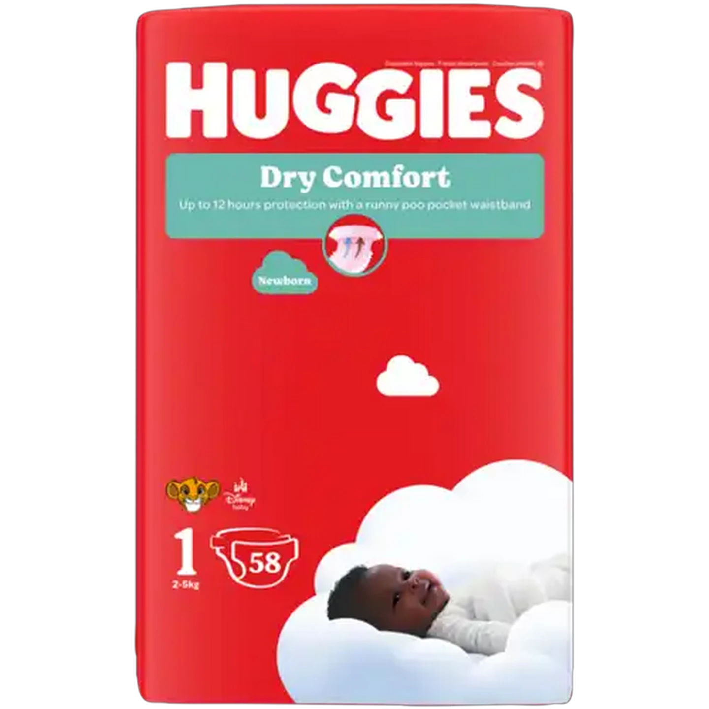 Image of Huggies Dry Comfort Size 1 Disposable Nappies 58 Pack