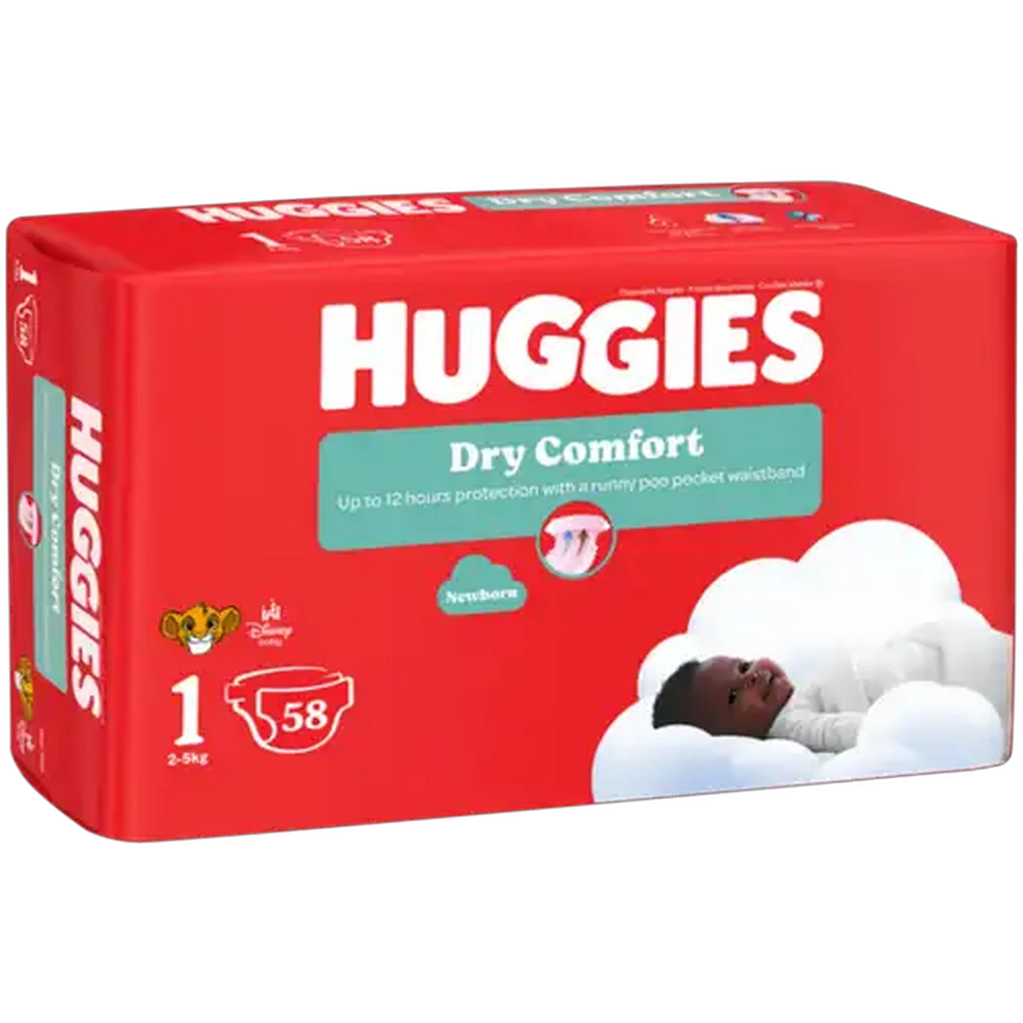 Image of Huggies Dry Comfort Size 1 Disposable Nappies 58 Pack
