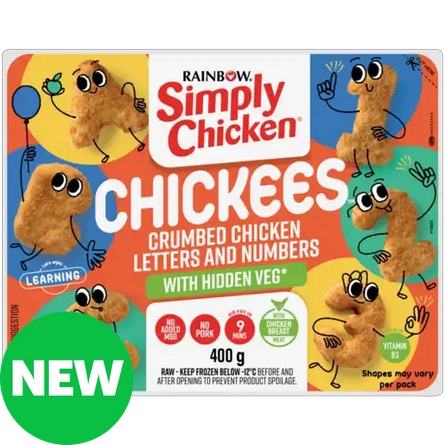 Image of RAINBOW Simply Chicken Frozen Chickees Crumbed Chicken Letters and Numbers 400g