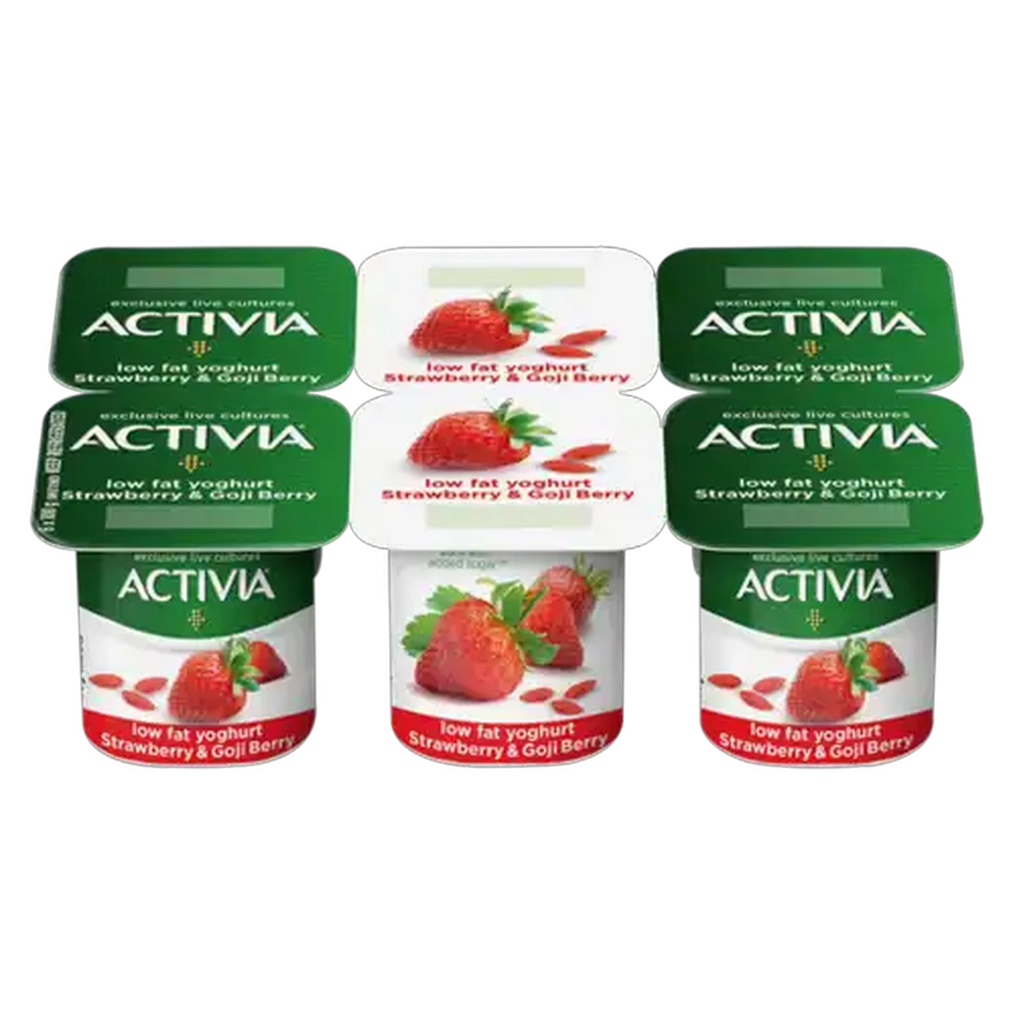 Image of Danone Activia Strawberry Flavoured Low Fat Yoghurt Multipack 6 x 100g