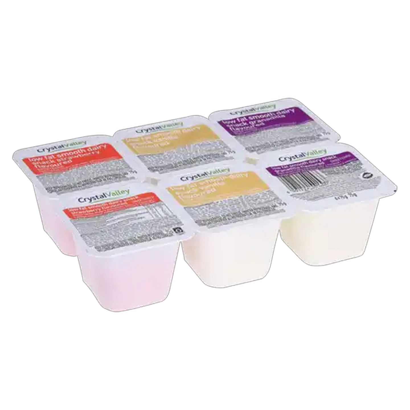 Image of Crystal Valley Strawberry, Vanilla & Granadilla Flavoured Smooth Low Fat Dairy Snack 6 x 75g