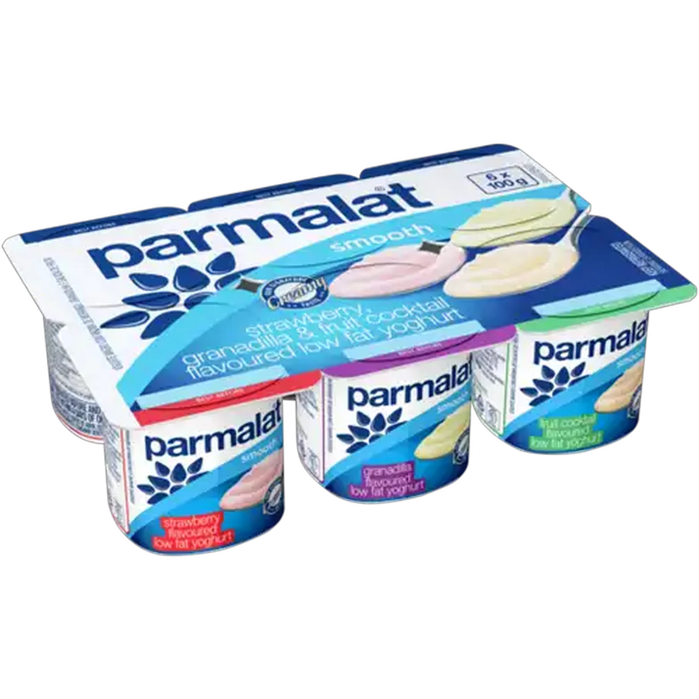 Image of Parmalat Smooth Medium Fat Strawberry/Granadilla/Fruit Cocktail Multipack Yoghurt 6 x 100g