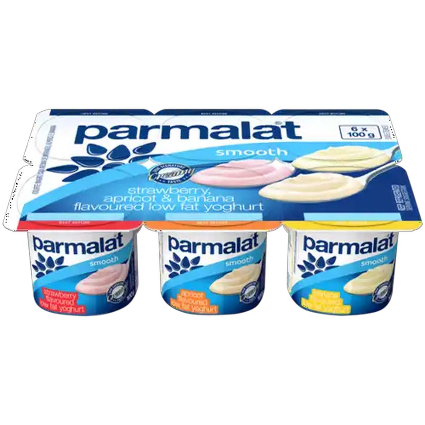 Image of Parmalat Strawberry Apricot & Banana Smooth Yoghurts 6 x 100g