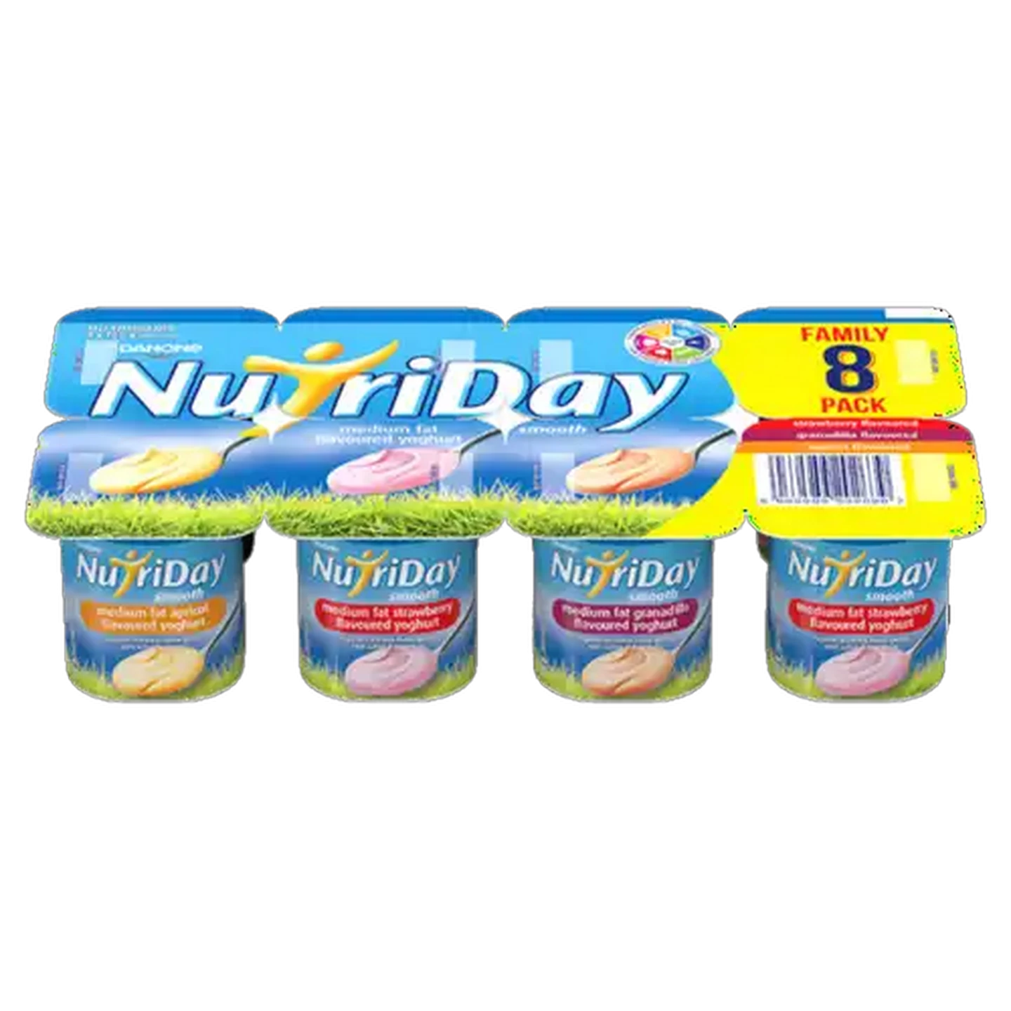 Image of Danone NutriDay Smooth Apricot/Strawberry/Granadilla Multipack Yoghurt 8 x 100g